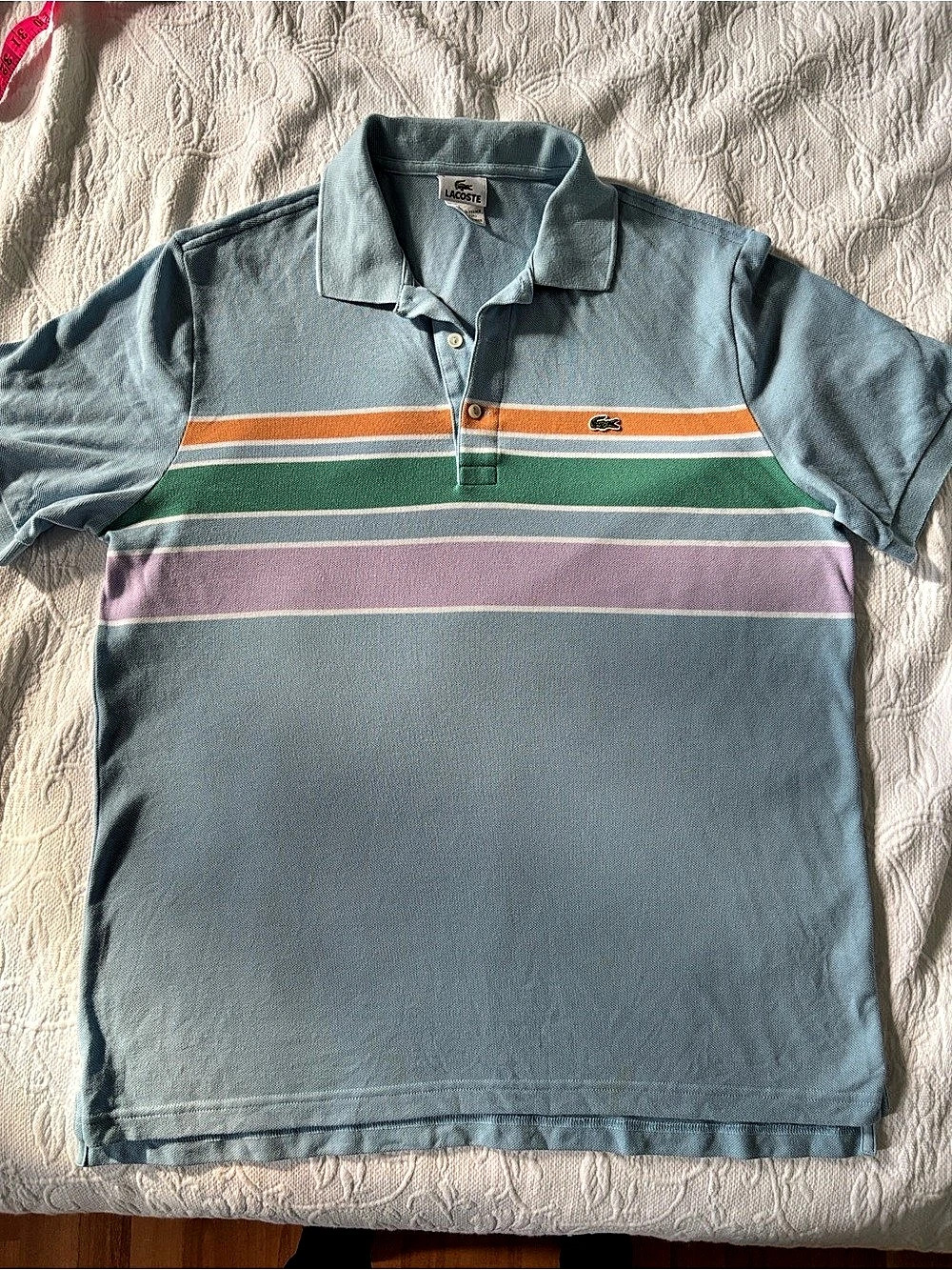 Lacoste Striped Cotton Polo Blue Size 6- XL